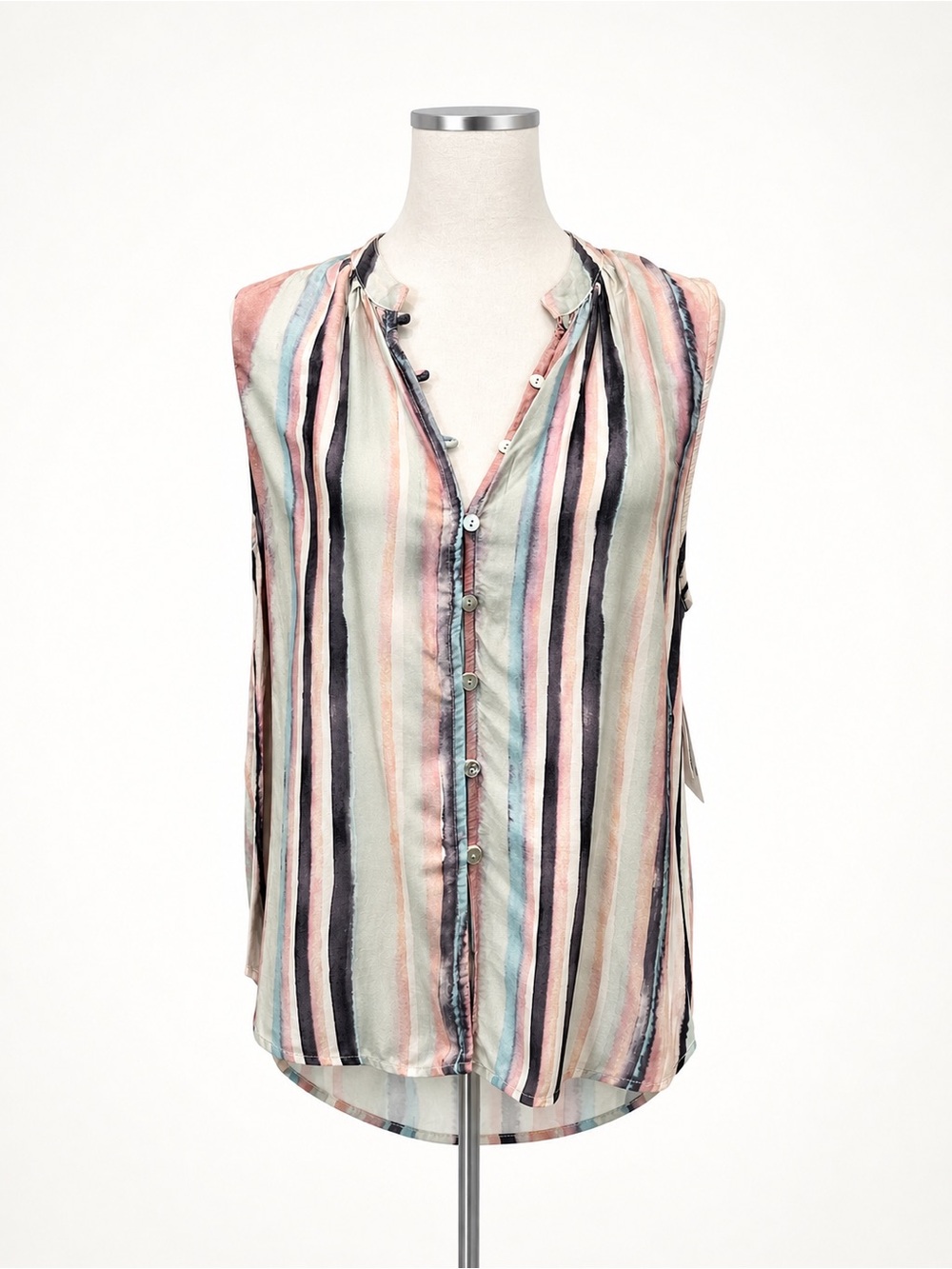 Bella Dahl Striped Button Front Blouse Sleeveless Tank Watercolor Pastel M NEW - Picture 3 of 13
